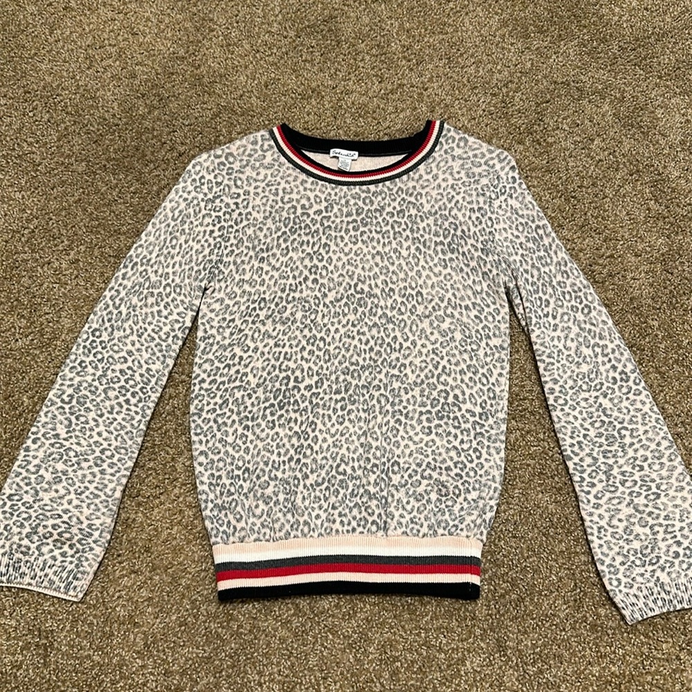 Splendid Girls Sweater Size 12 Pink Gray Leopard Print Long Sleeves Pullover*
